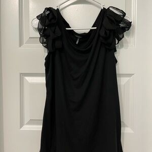 Daisy Fuentes Black Ruffle Sleeve Sleeveless Top